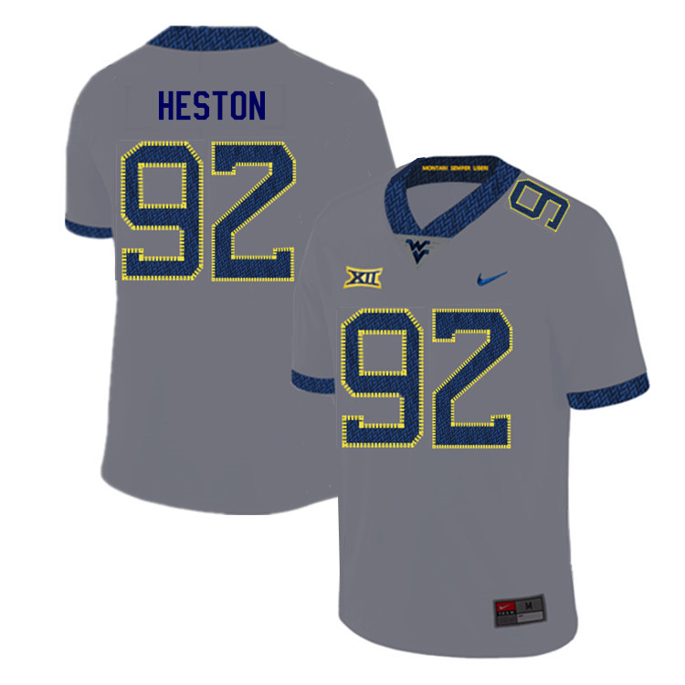 2019 Men #92 Rhett Heston West Virginia Mountaineers College Football Jerseys Sale-Gray